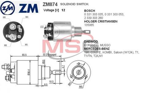 Втягивающее реле стартера ZM ZM874